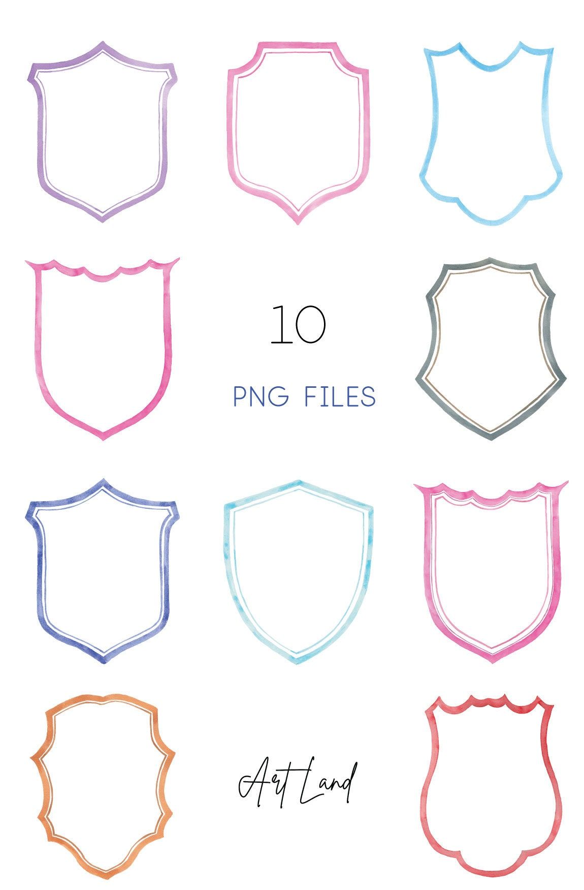 Watercolor Crest Clipart: 6 Hand-painted Frames, Wedding Invitation (PNG, Digital Download, Free Commercial Use) — Etsy