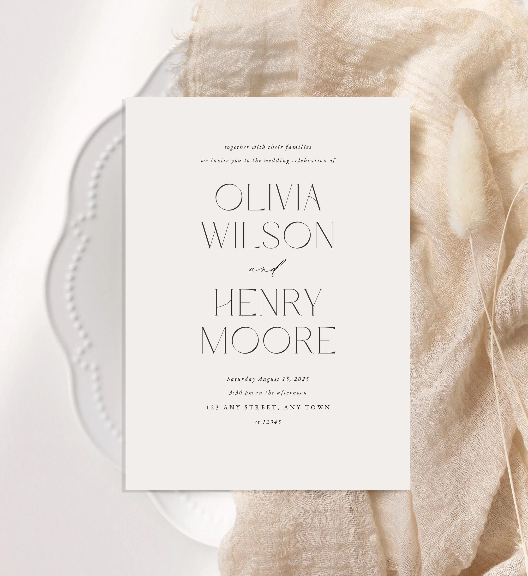 Minimalist Wedding Invitation | Modern Elegant Invite, Instant Download, 100%