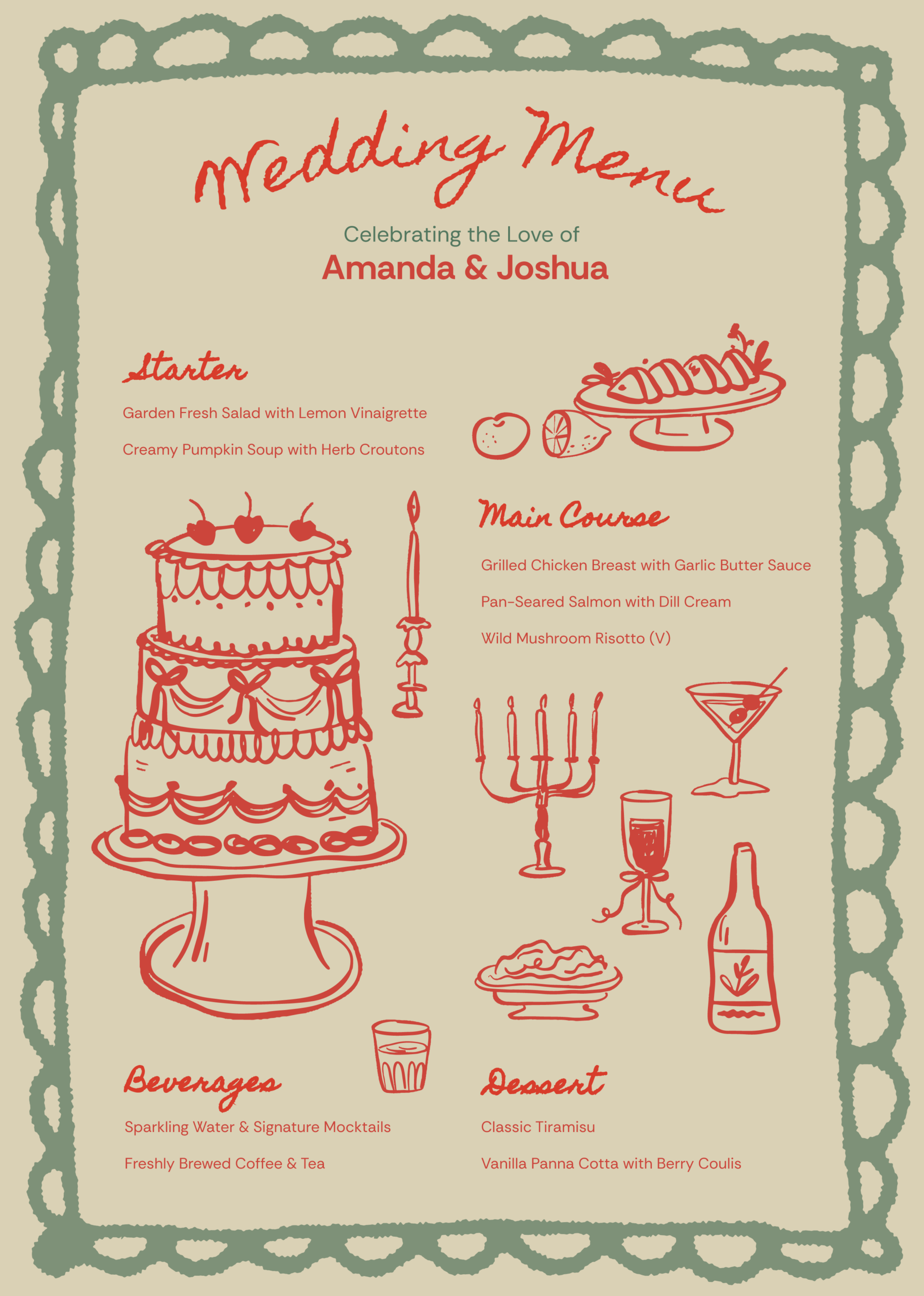 Wedding Menu Handrawn