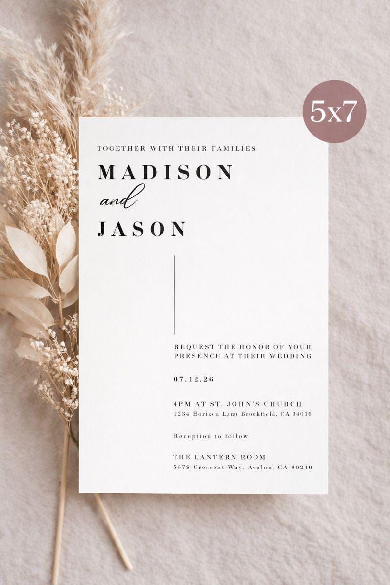 Amaya Minimalist Wedding Invitation Template | Modern Black & White Wedding Invite | Editable 5×7 Canva Wedding Invitation | Elegant Design — Etsy