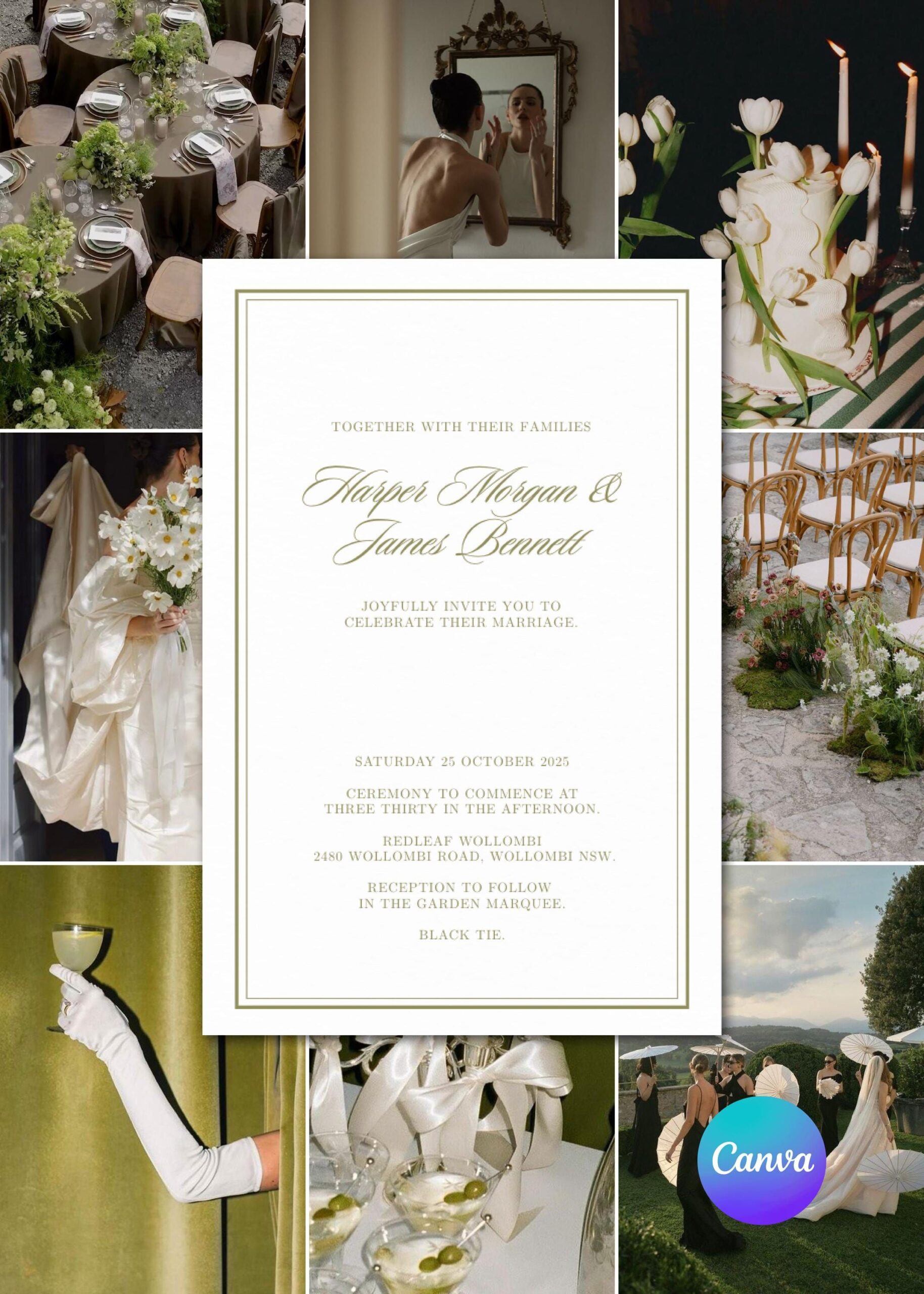 Modèle modifiable de faire-part de mariage — Toile — Téléchargement numérique — Invitation typographique moderne simple