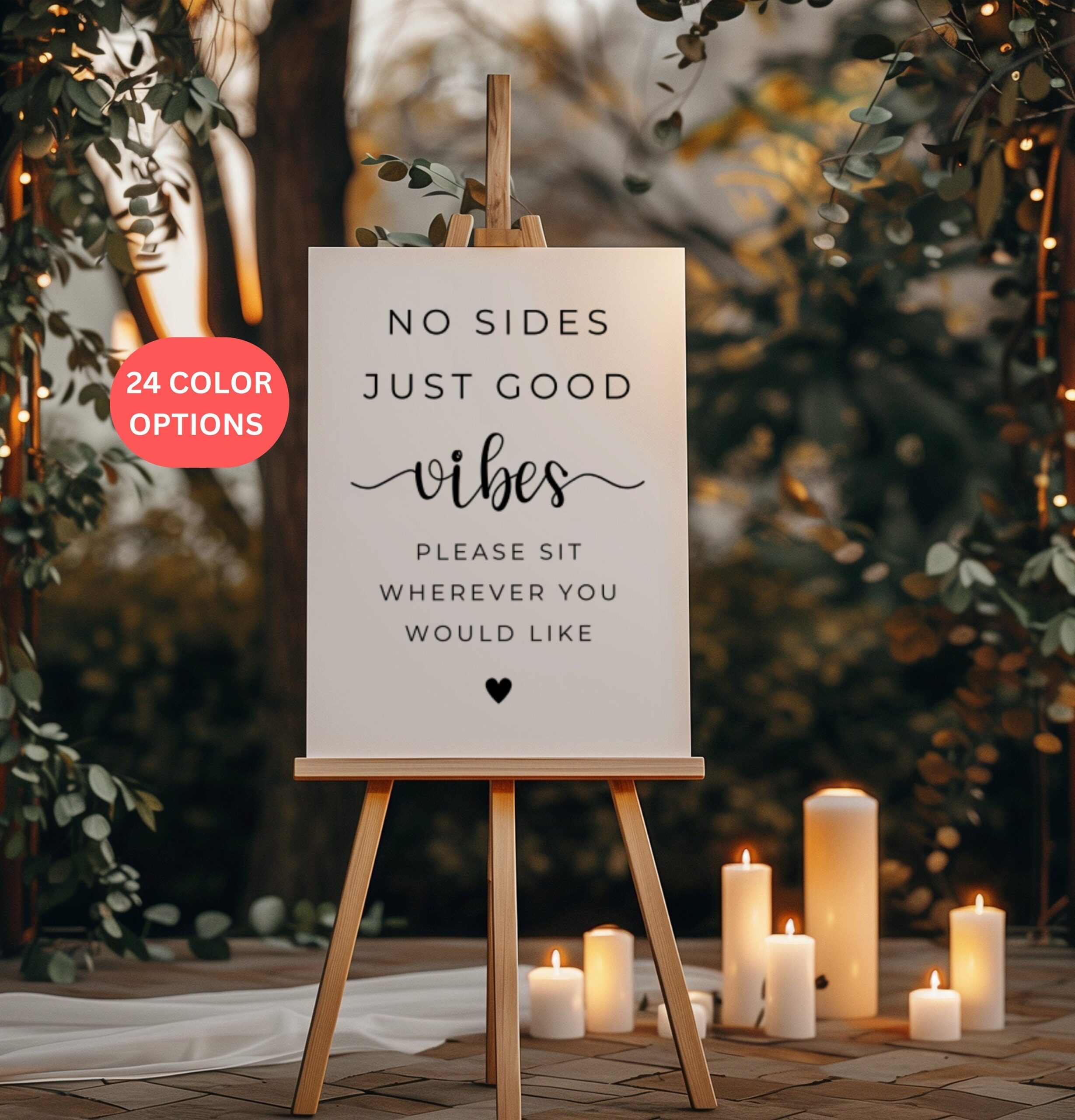 No Sides Just Good Vibes Wedding Sign | Wedding Ceremony Seating Sign | Foam Core Board, Canvas and Poster Options | Modern Wedding Decor
