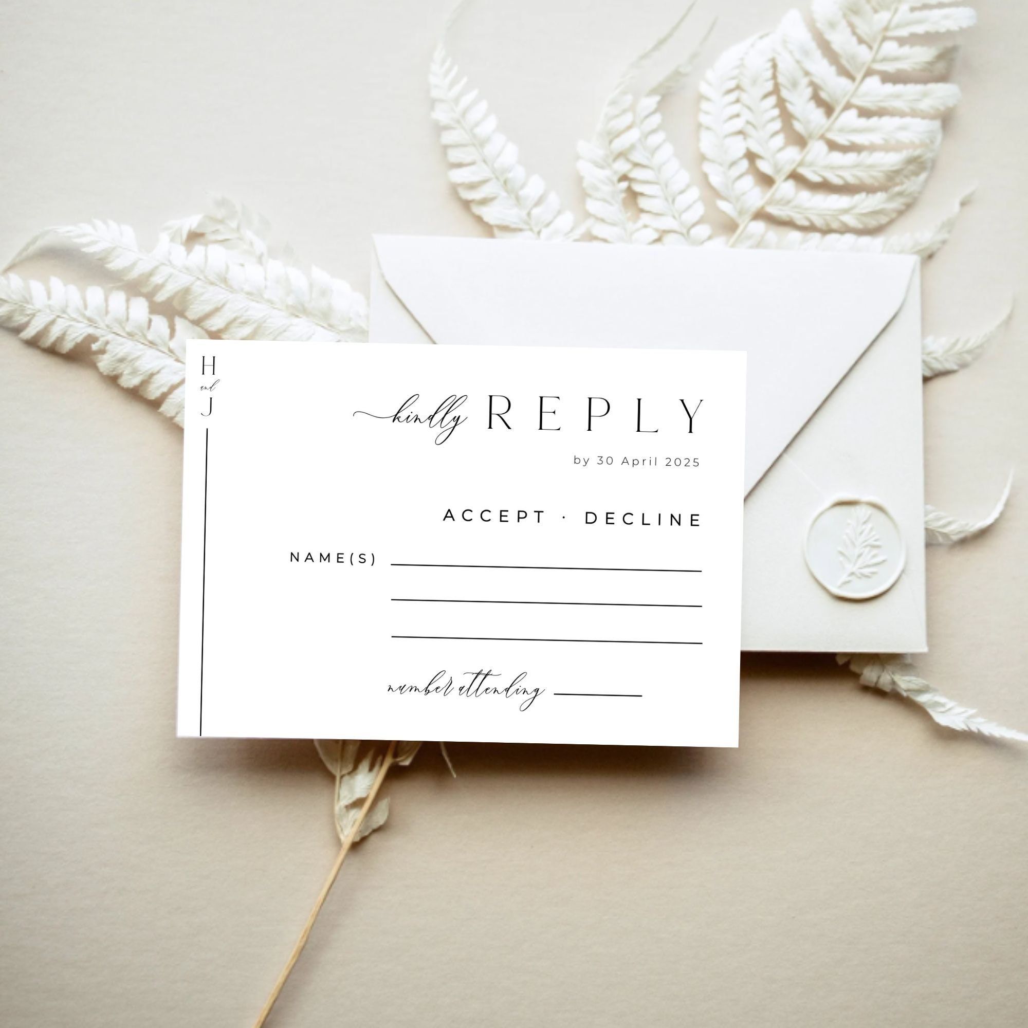 Modern RSVP Card, Minimalist Wedding Response Card, Wedding Invitation Insert, Printable RSVP Wedding Reply, Simple Editable Template,Hailey