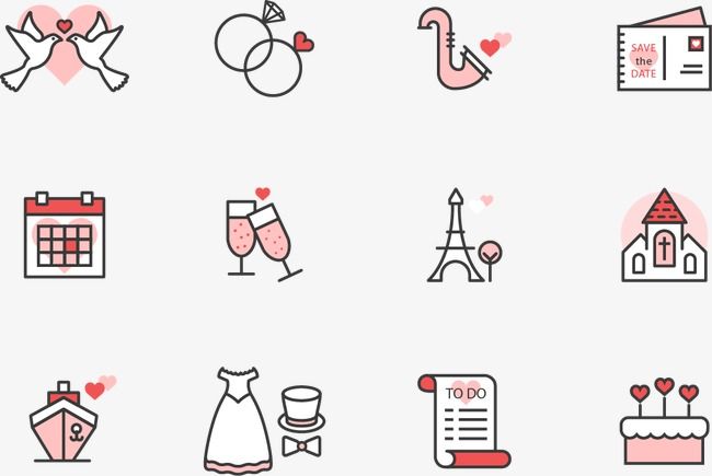 벡터 결혼식 아이콘, 웨딩 클립 아트, 웨딩 아이콘, 혼례 PNG 일러스트 및 PSD 이미지 무료 다운로드 — Pngtree