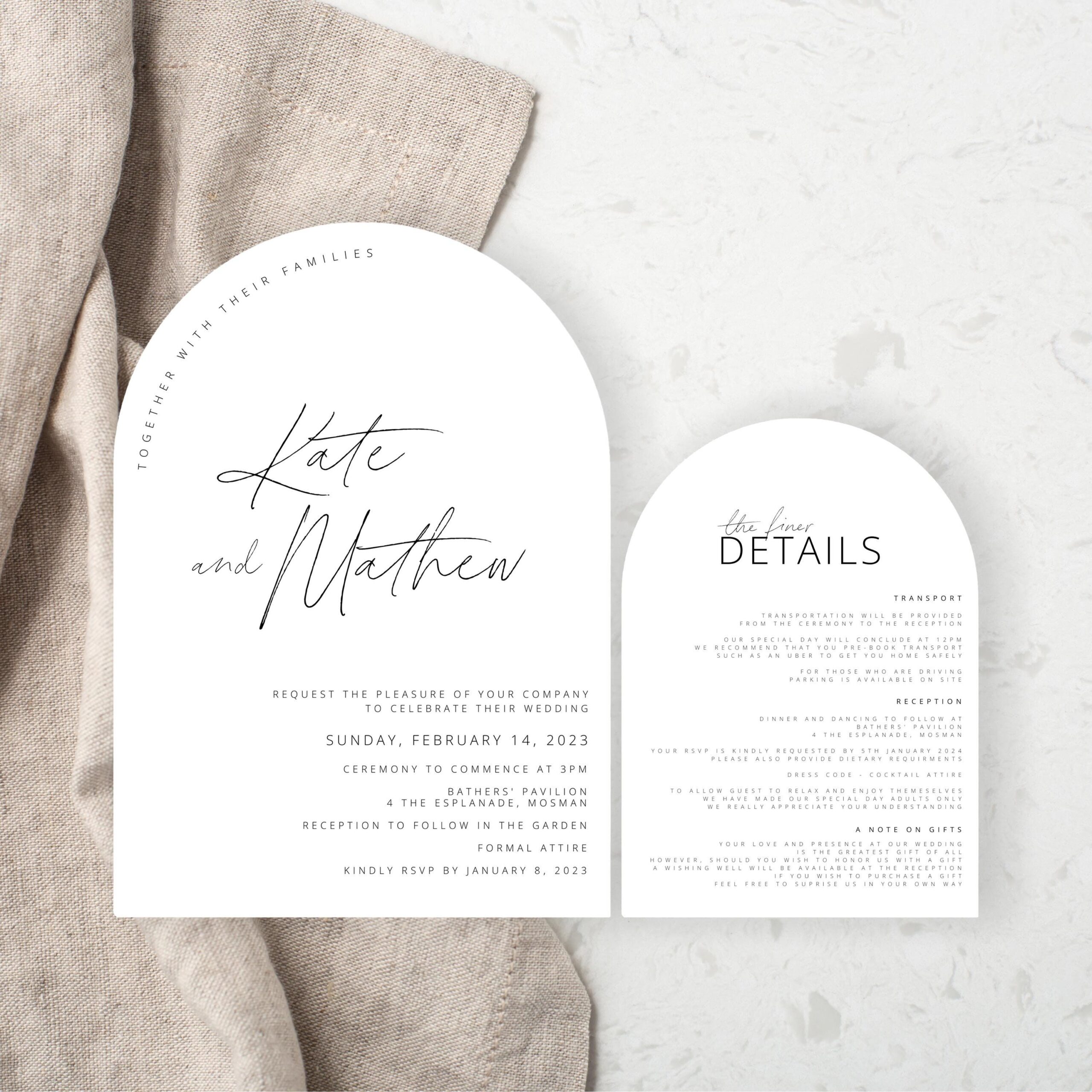 Arch Wedding Invitation Template Set, Mordern Wedding Calligraphy, Editable Wedding Invitation Suite, Printable, Minimal Wedding Invite — Etsy Australia