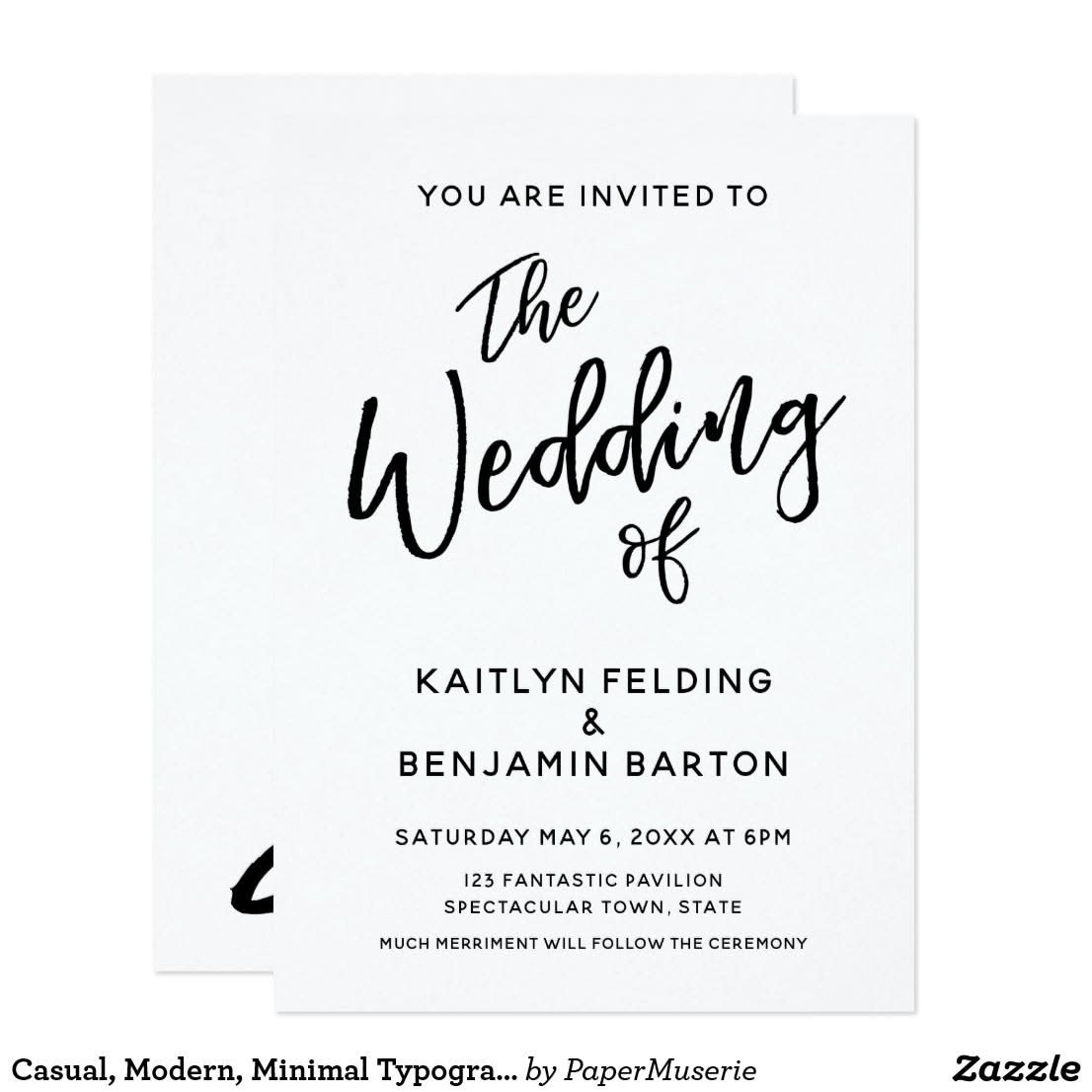 Casual, Modern, Minimal Typography Wedding Invitation | Zazzle