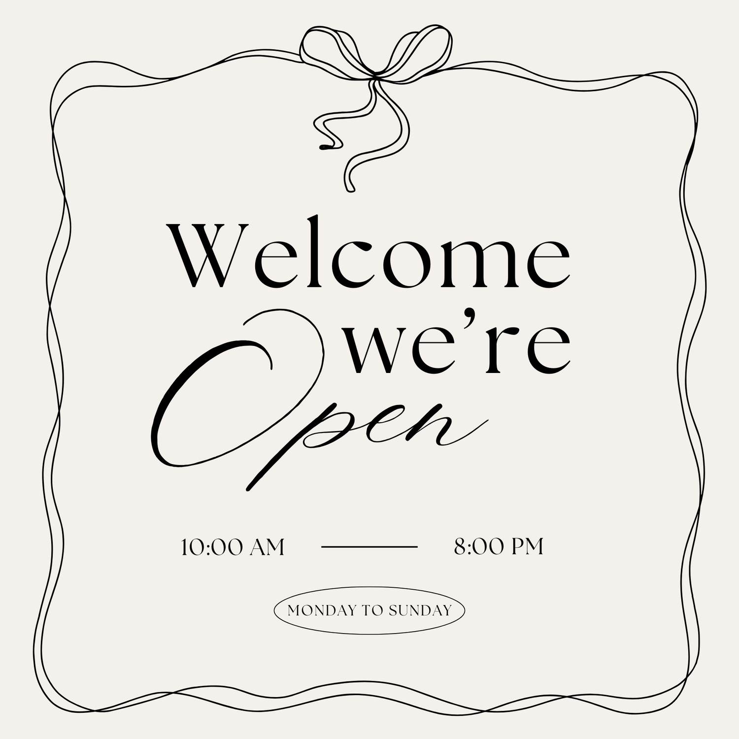 Cream & Black Elegant Welcome We Are Open Poster | Canva Template