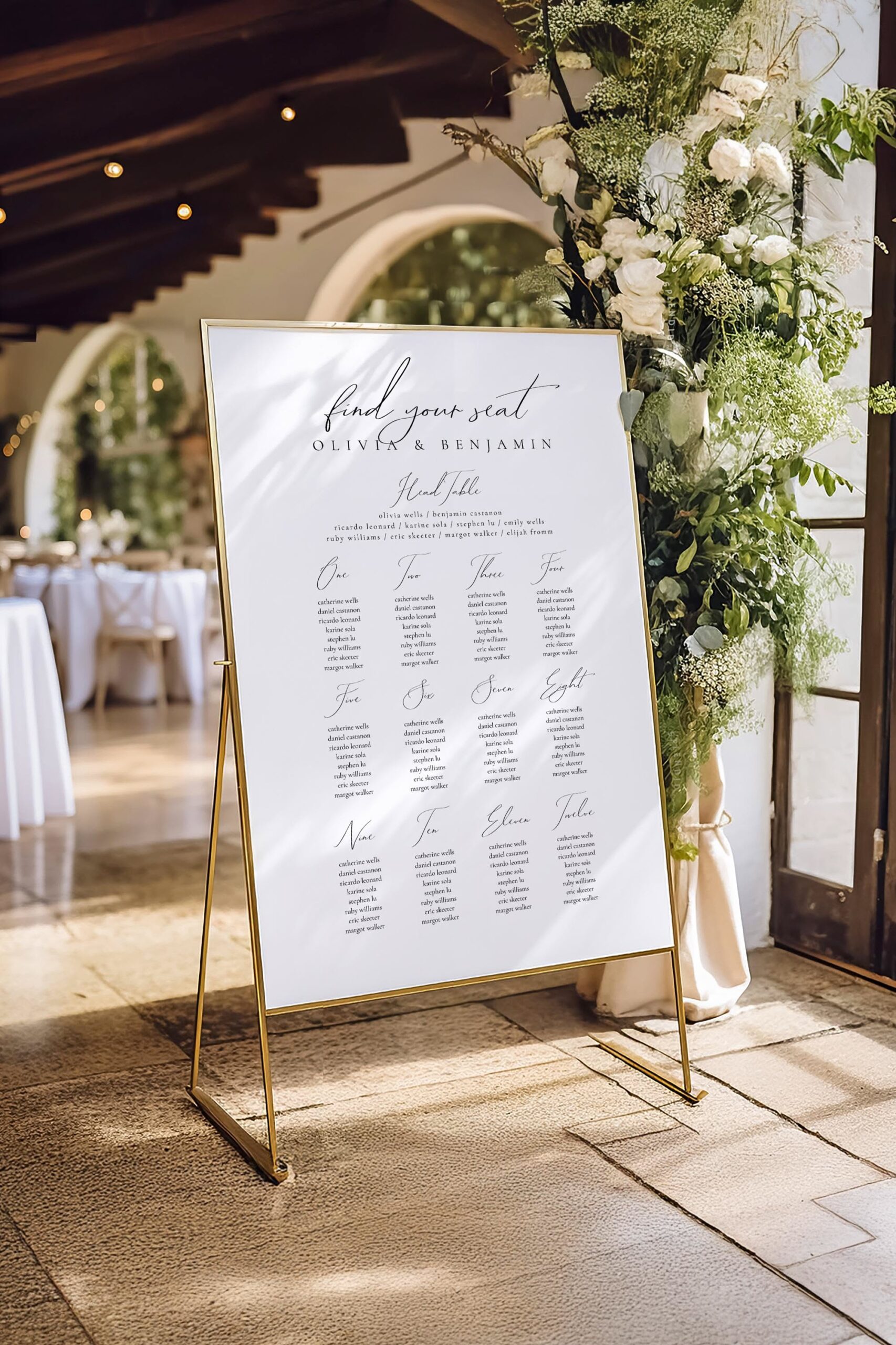 Modern Wedding Seating Chart Sign Template, Luxury Seating Chart with Head Table — Audrey