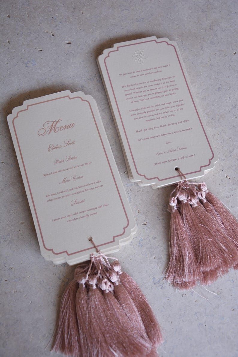 Rose Gold Menu Cards With Embossed Logo | Personalized Menu | Wedding Stationery | — Etsy