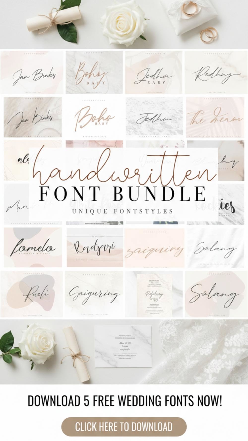 5 Free Wedding Fonts — Download the Handwritten Font Bundle Now.