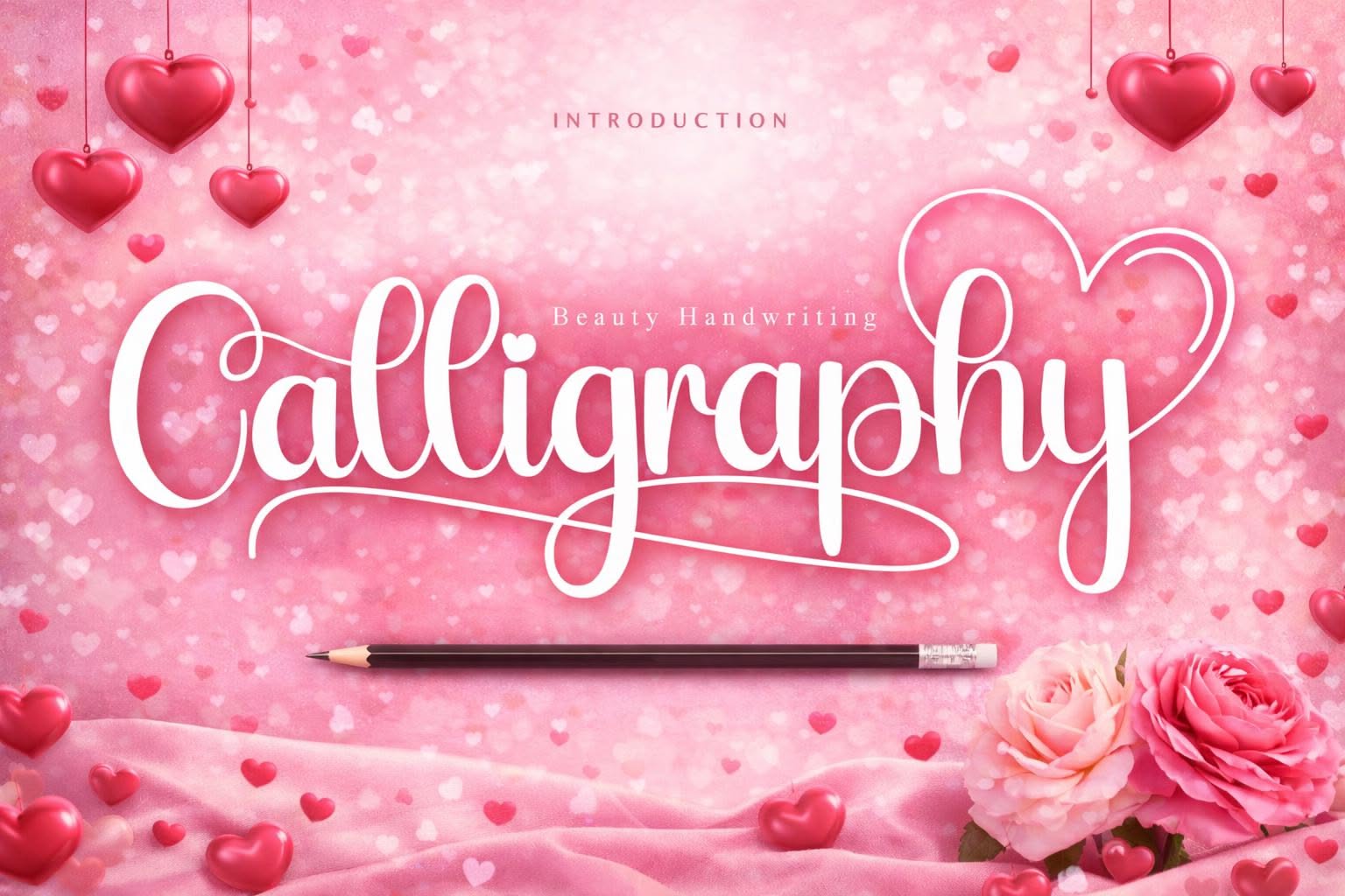 Police manuscrite de calligraphie romantique — police cursive de mariage pour la Saint-Valentin avec empiècements en forme de cœur, amour manuscrit, conception de logo Cricut et