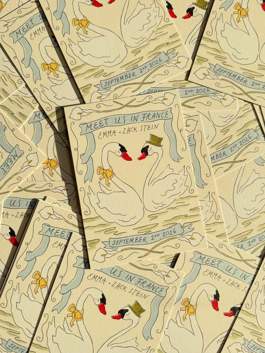 Whimsical and Playful Swan Illustration Wedding Invites