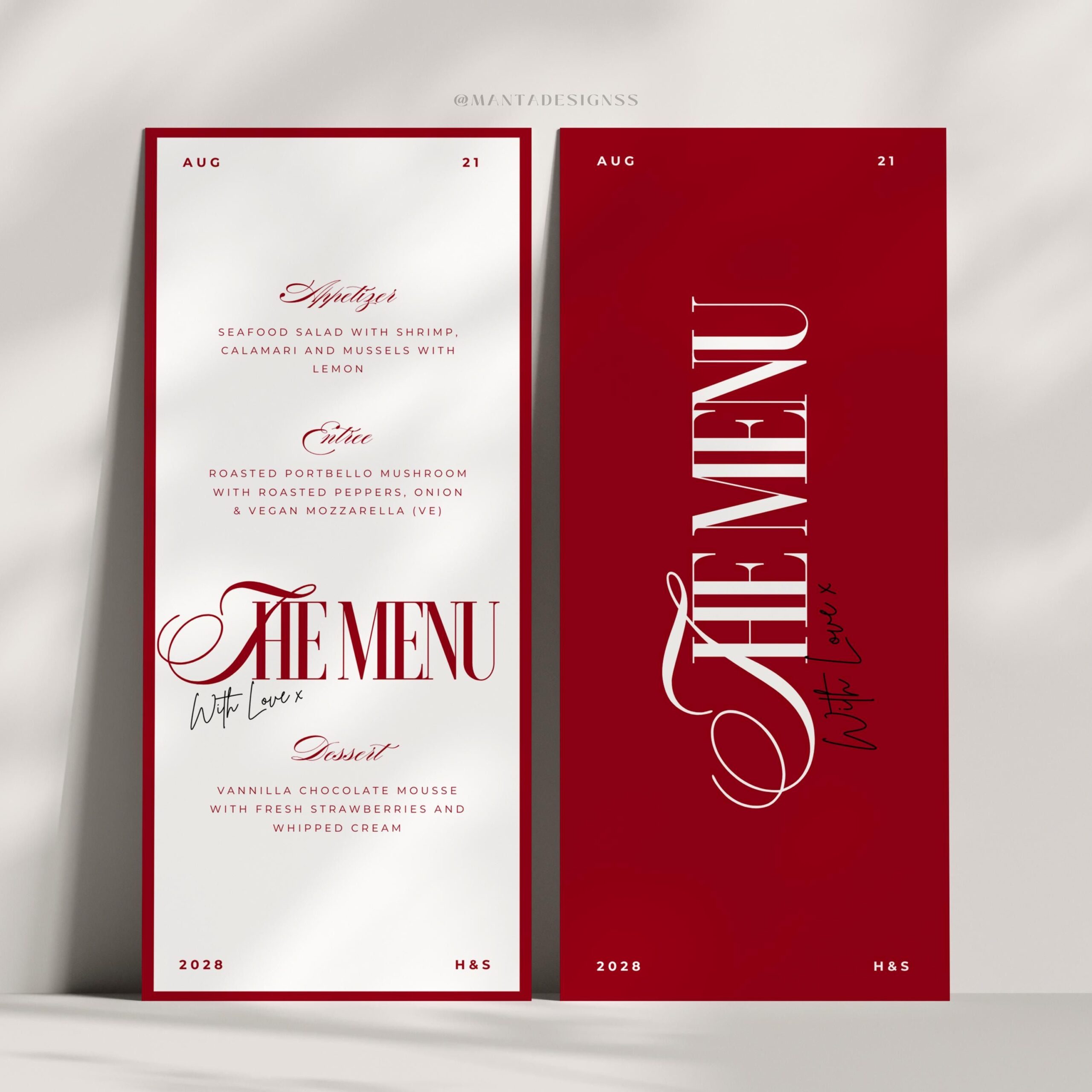 Red Wedding Menu Template | Elegant Menu Cards | Romantic Wedding | Elegant Modern Luxury Reception Decor | Digital Download Canva Pro — Etsy