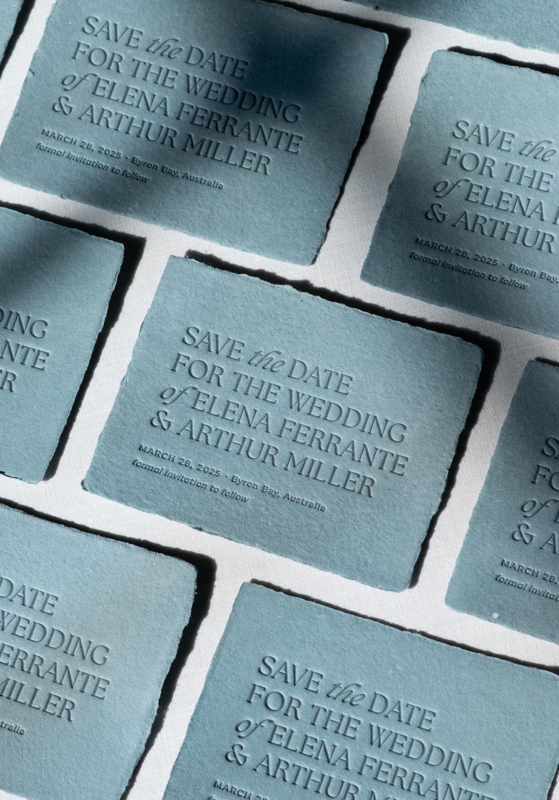 Letterpress Save The Dates and Envelopes, Semi-custom Wedding Card, Classic Blue Emboss Save-the-date, Minimalist Design