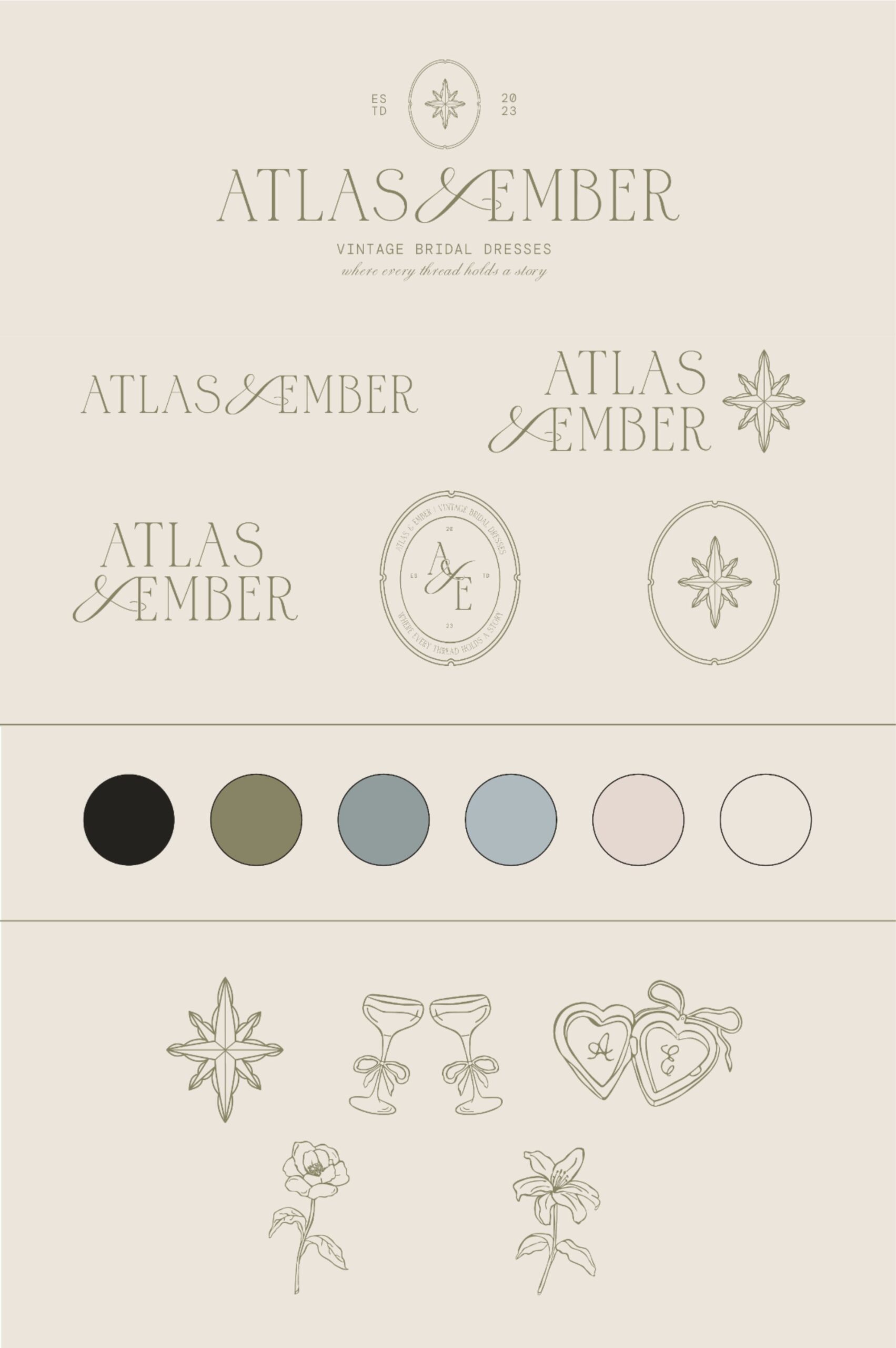 feminine romantic wedding business brand identity| whimsical illustrations