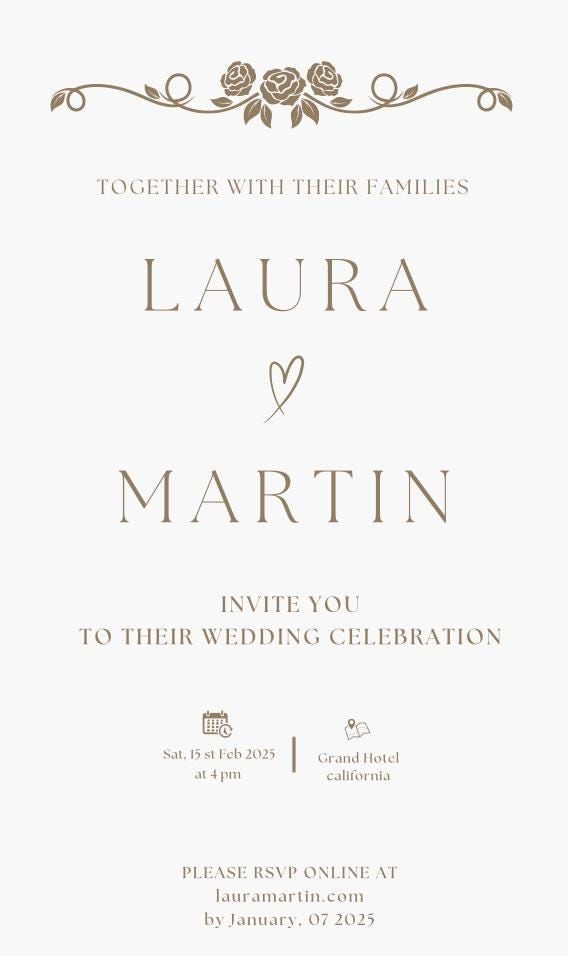 Faire-part de mariage Minimalis numérique pour téléphone — modifiable sur CANVA, éditeur de PDF