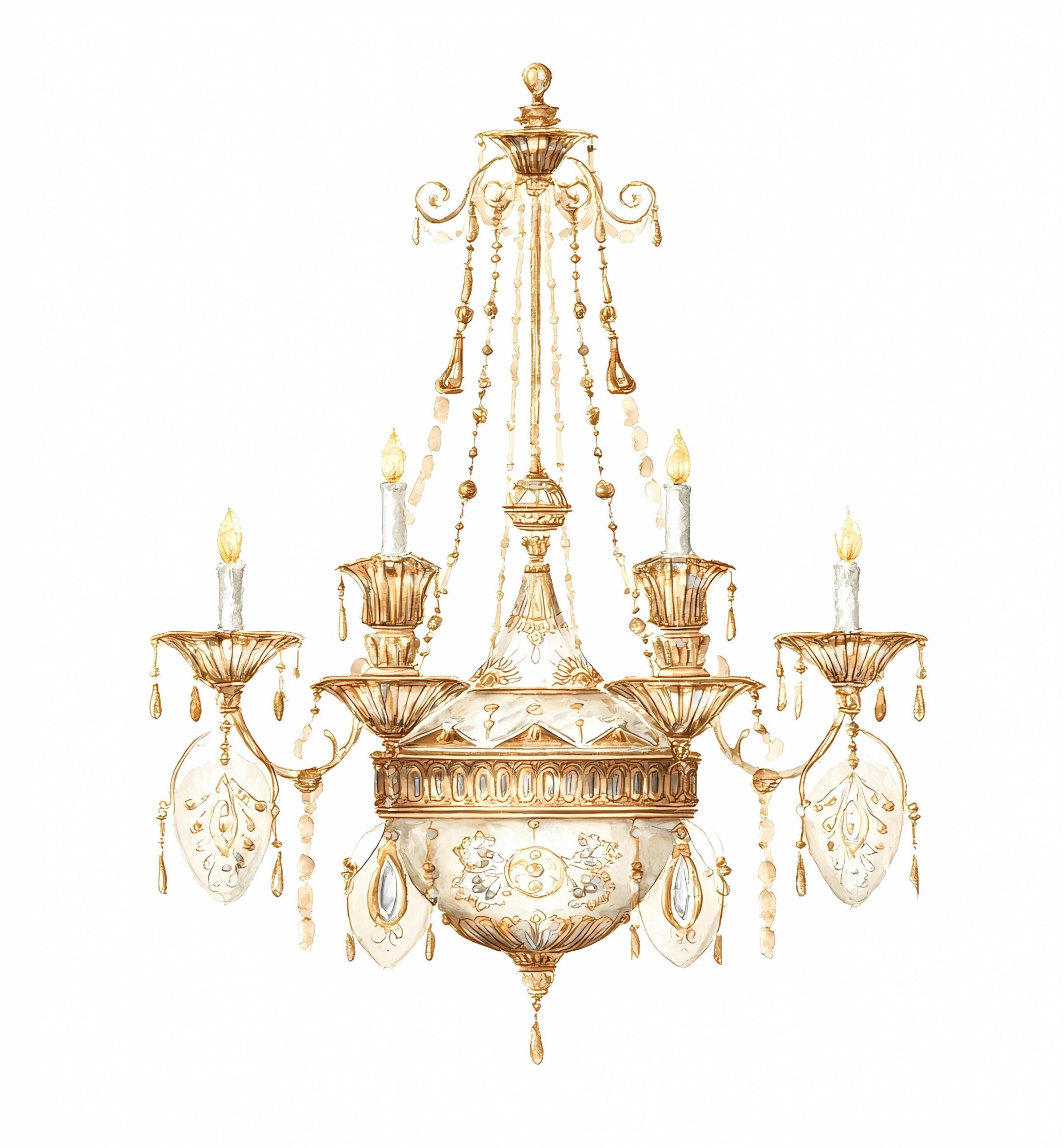 Ensemble de cliparts lustre doré et bleu : faire-part DIY, oeuvre d’art mural (PNG JPG)