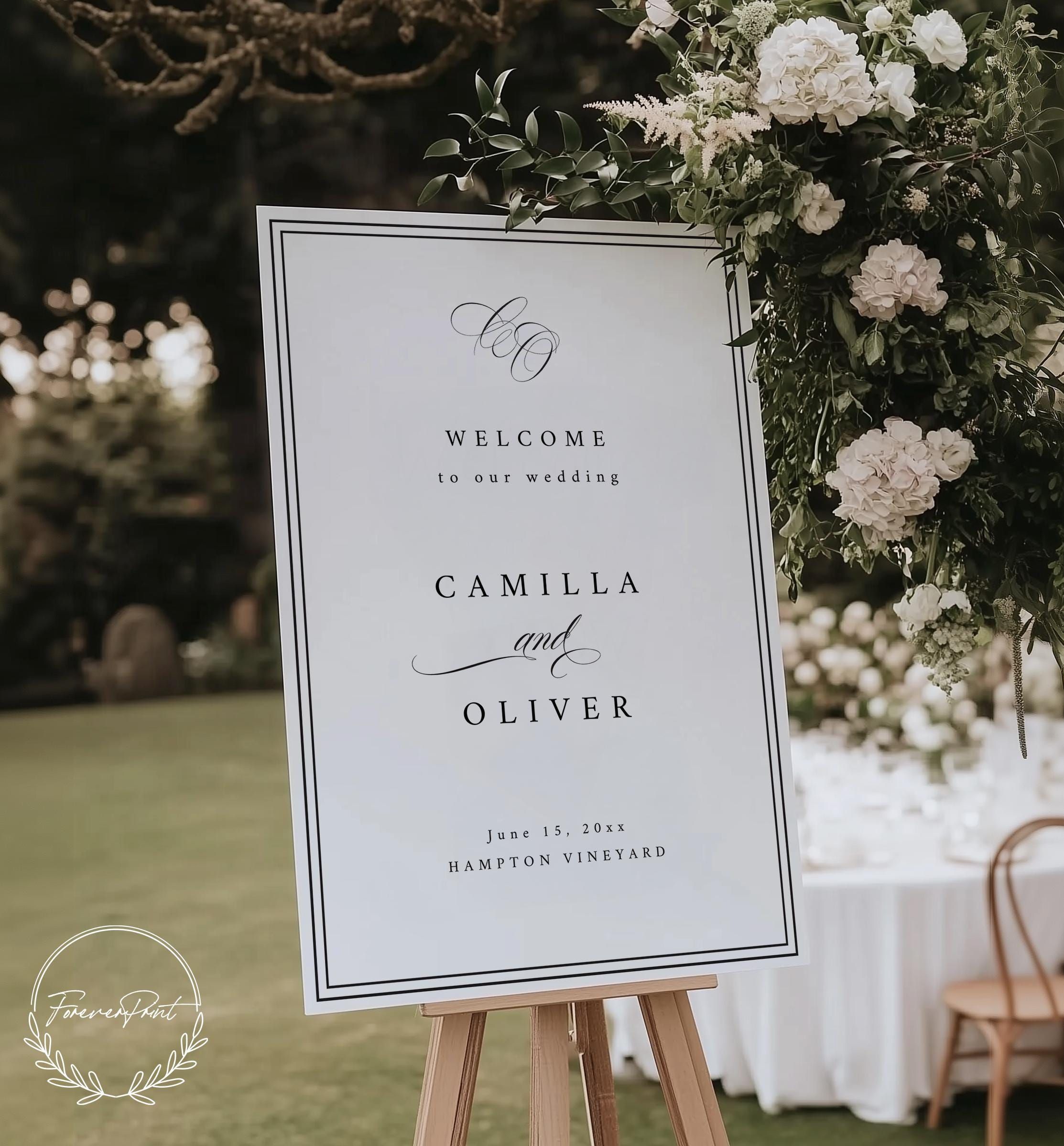 Plaque de bienvenue de mariage minimaliste élégante, modèle modifiable, plaque personnalisable de cérémonie ou de réception, conception d’affiche imprimable SCARLETT