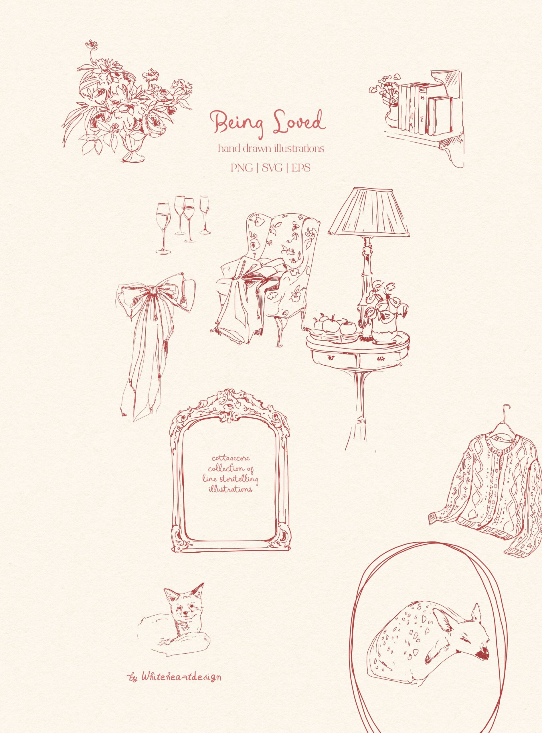 Elegant Wedding Line Art: Hand-Drawn Vintage PNG Bundle