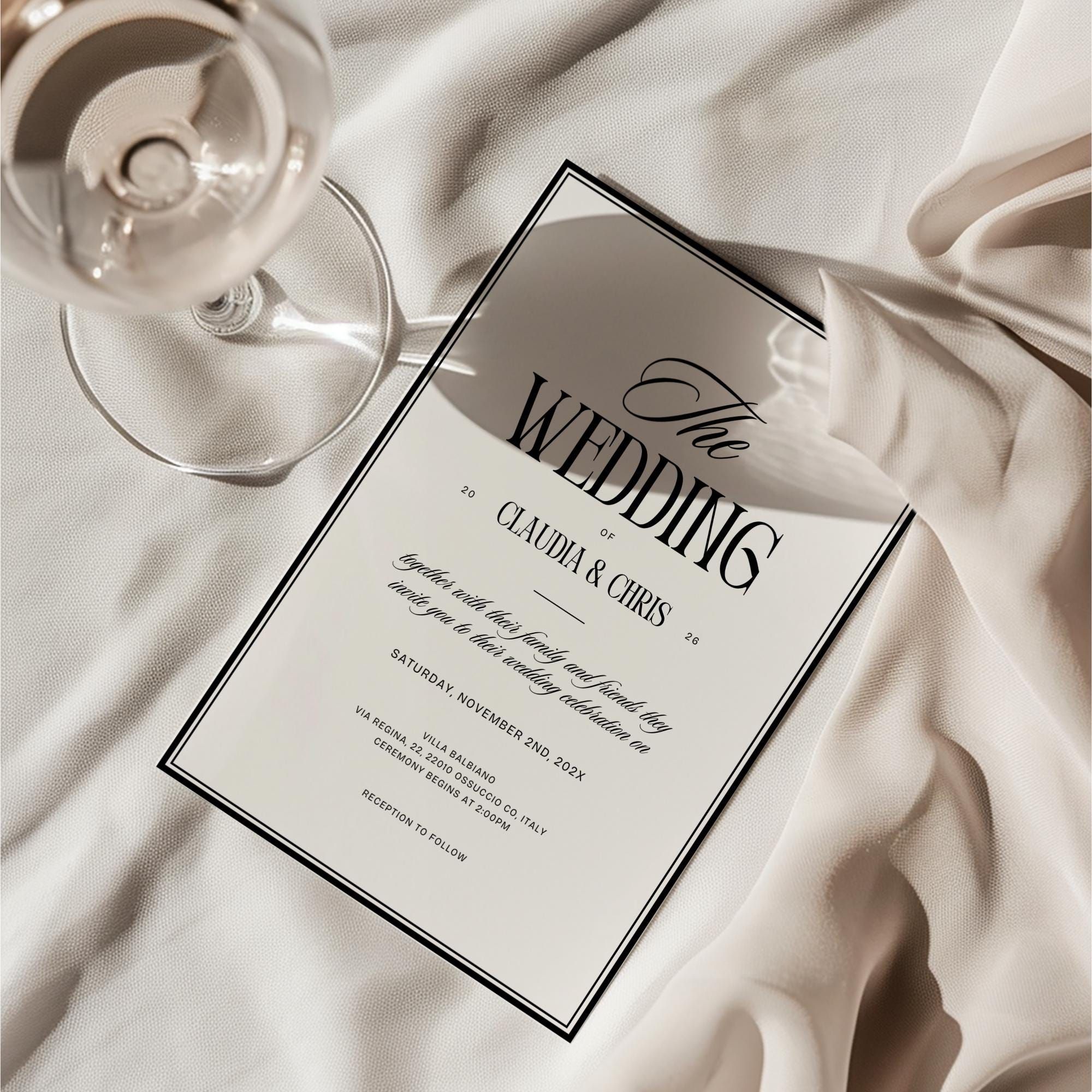 Elegant Minimalist Wedding Invitation Suite Template, Instant Download Classic Wedding, Editable Timeless Wedding Invitation Set Canva DIY