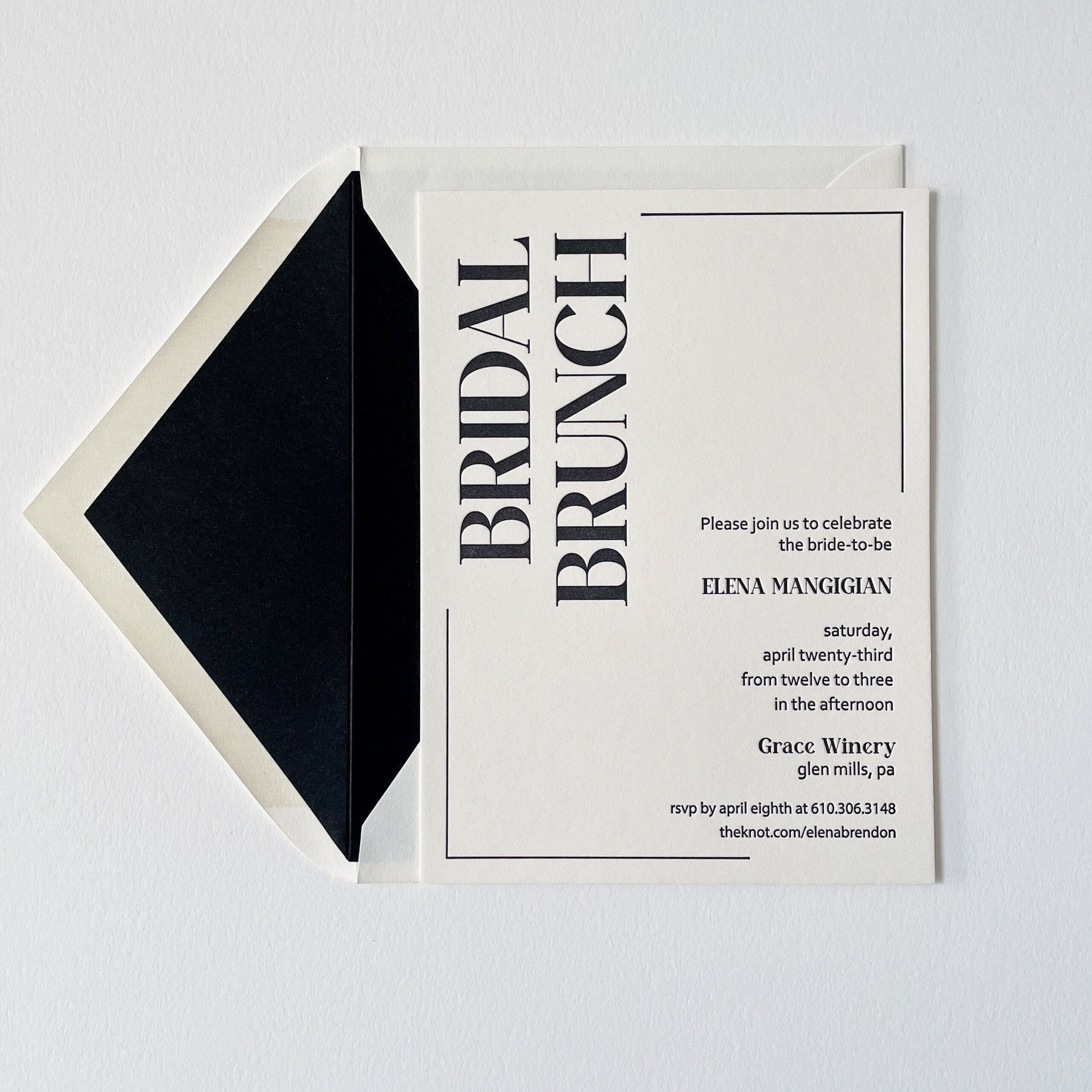 The Taylor Suite. Letterpress Bridal Party Invitation. Modern Bold Black Minimal Custom Design. Letterpressed Cotton Paper. Samples