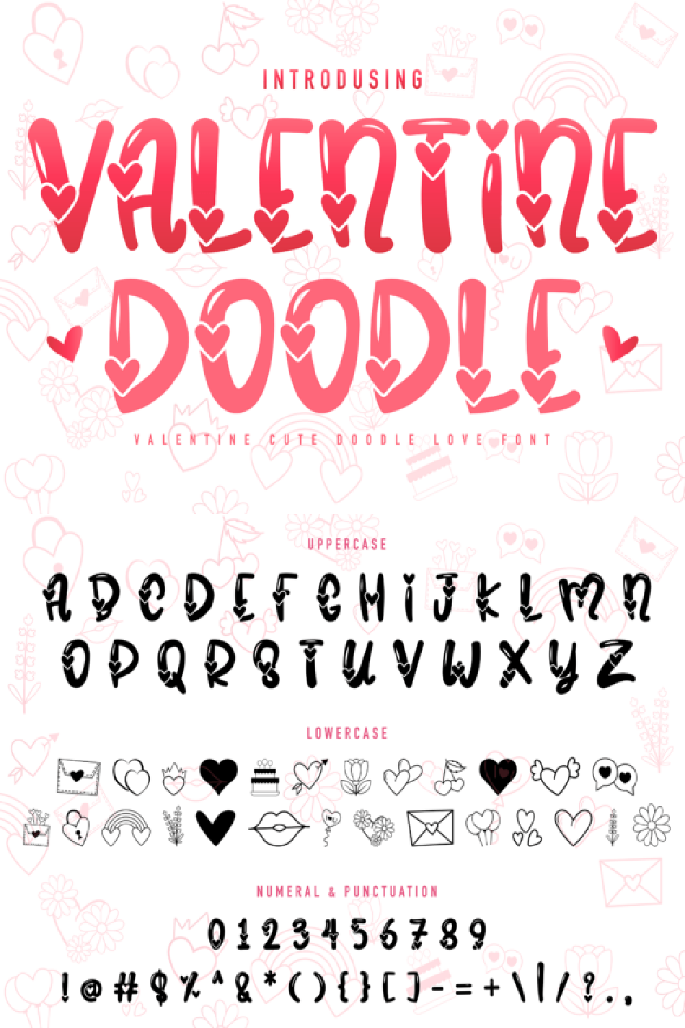 Valentine Doodle Font: Cute heart display font for love shirts, cards, and crafts