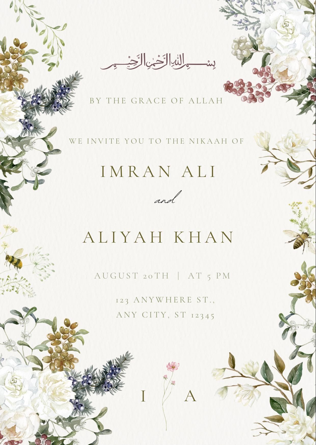 Editable Nikah Wedding Invitation Template | Muslim Islamic Wedding Invite | Instant Download | Online Invitation Canva