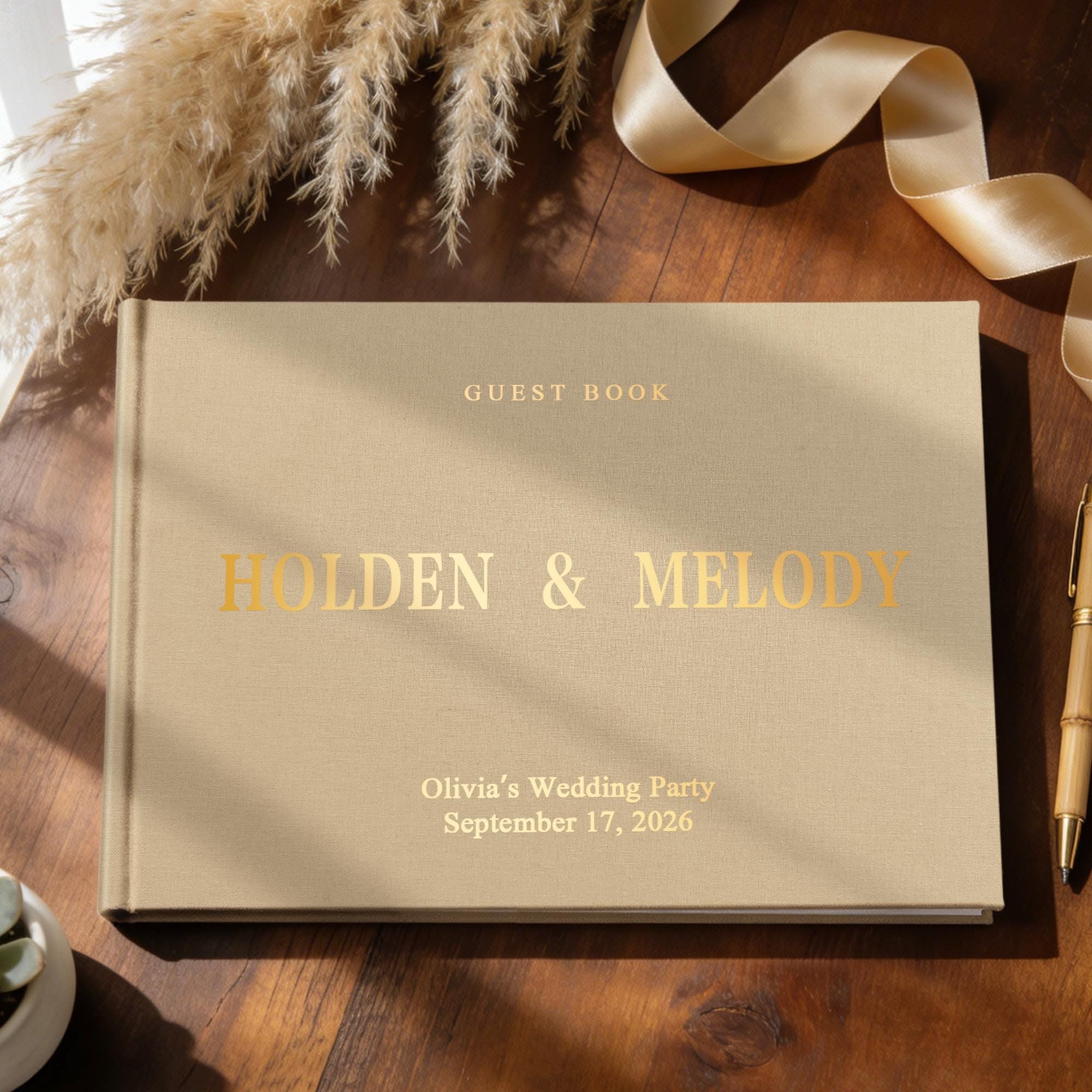 Livre d’or de mariage en lin personnalisé, livre de dédicaces souvenir personnalisé