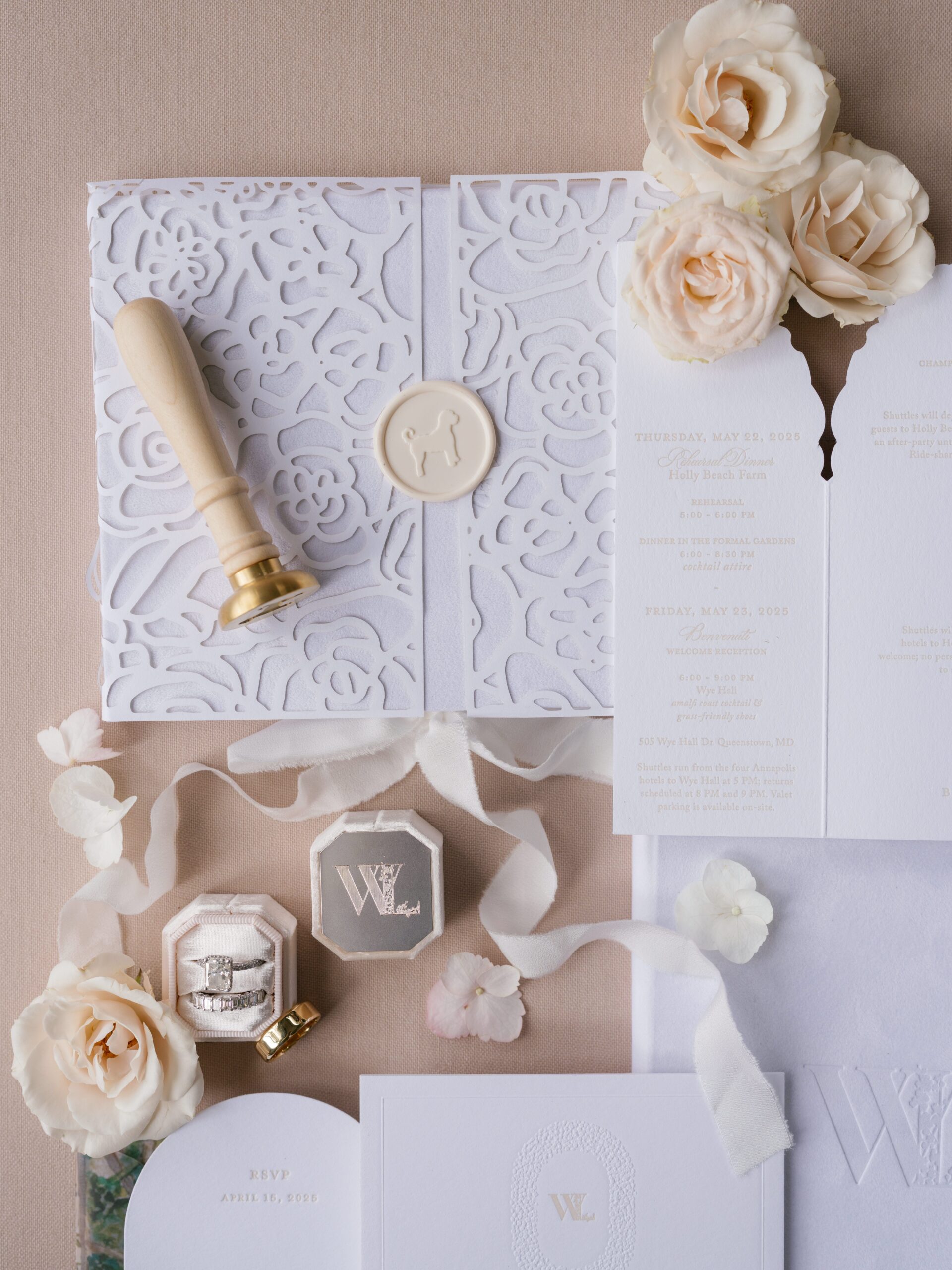 Minimalist Wedding Invitations with Floral Embossed Details | Embossed Wedding Invitations