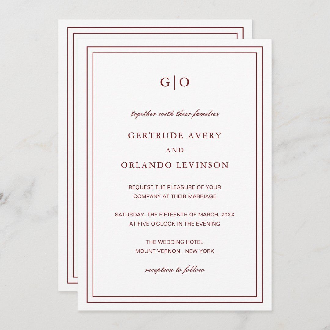 Classic Burgundy QR Code Elegant Wedding Invitation