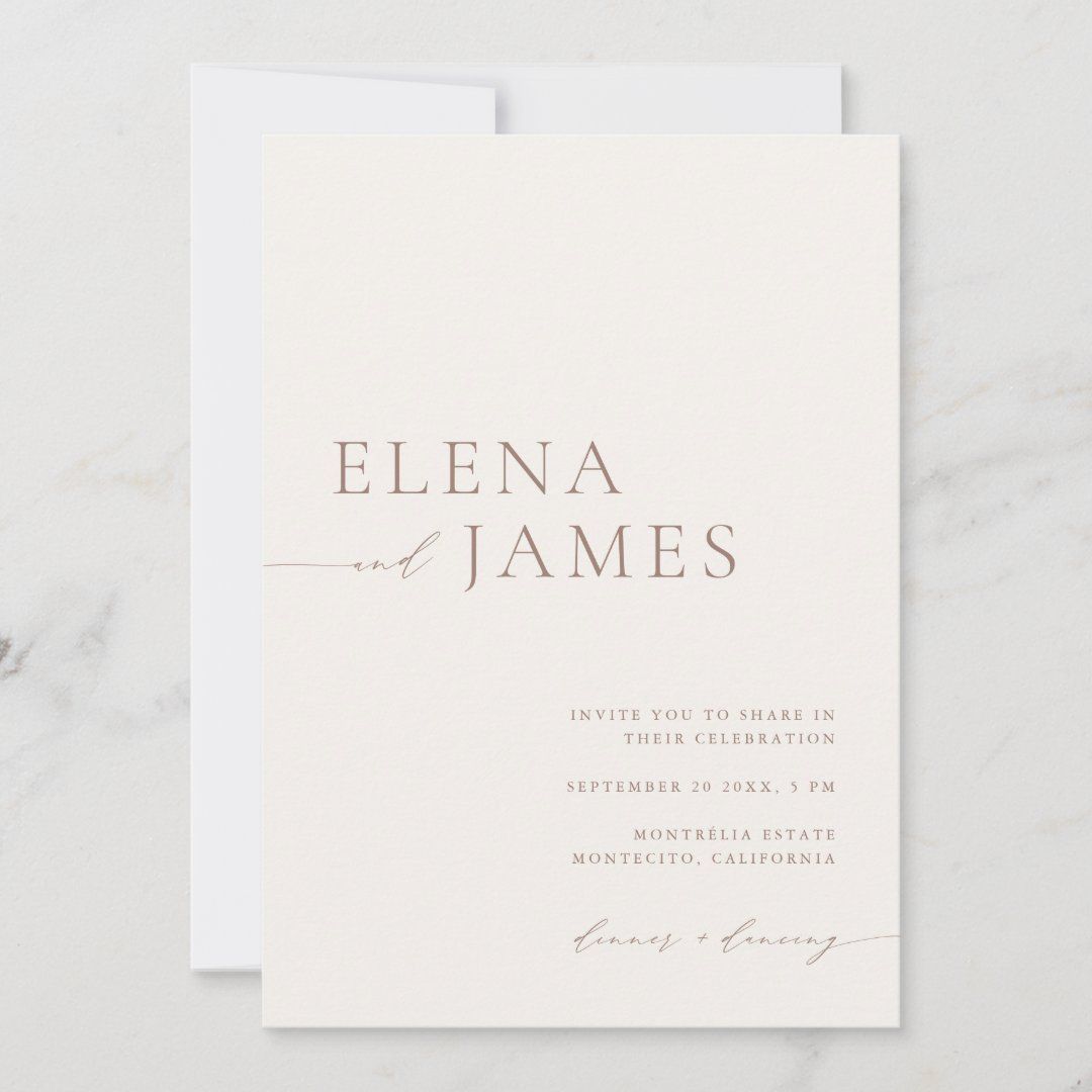 Modern Neutral Ivory & Mocha Wedding Invitation