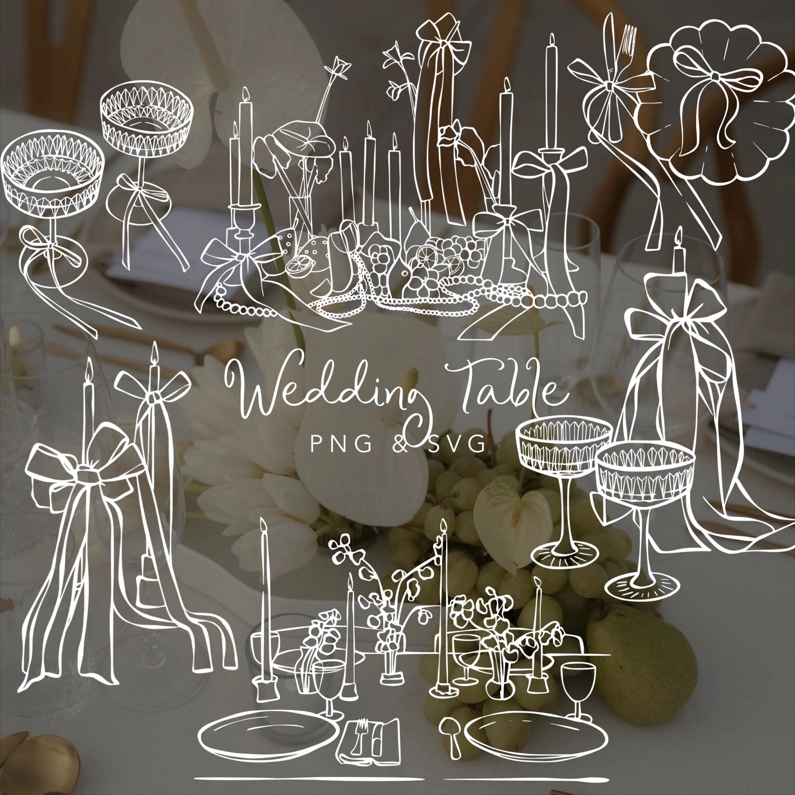 Clipart de cadre de table fantaisiste, faire-part de mariage (PNG, SVG)